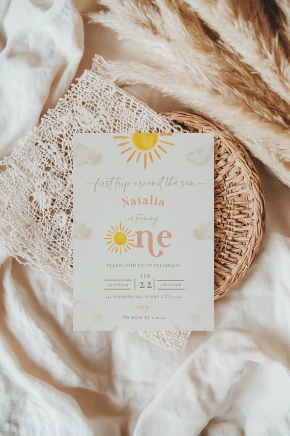 First Trip Around the Sun Birthday Invitation: Editable 1st Trip Around the Sun First Birthday Invite | Sun 1st Birthday Invite (Digital)