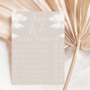 Moderne Wolke Babyparty Guess Who Spiel | Bearbeitbares Wolken-Babyparty-Spiel | Druckbare und digitale Hallo Baby Wolke Thema-Baby-Dusche-Spiel