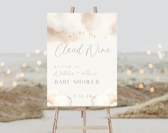 Cloud Nine Baby Shower Welcome Sign: Cream Watercolor (Digital Printable)