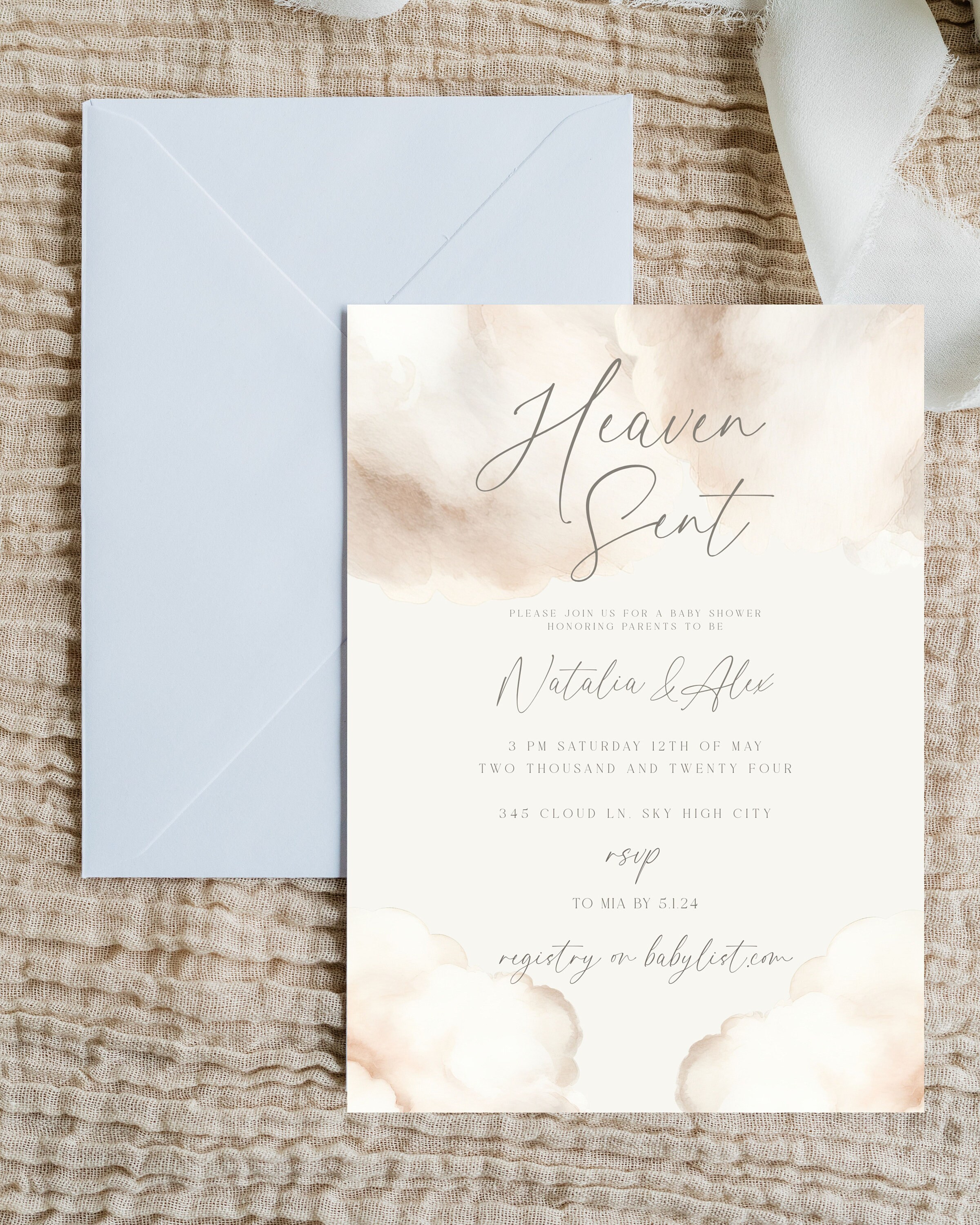 Heaven Sent Baby Shower Invitation A Piece of Heaven Baby Shower Evite ...
