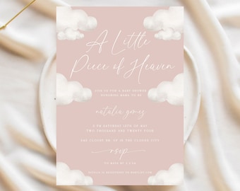 Editable A Little Piece of Heaven Baby Shower Invitation | Pink Piece of Heaven Baby Shower Evite | Printable & Digital Heaven Baby Shower