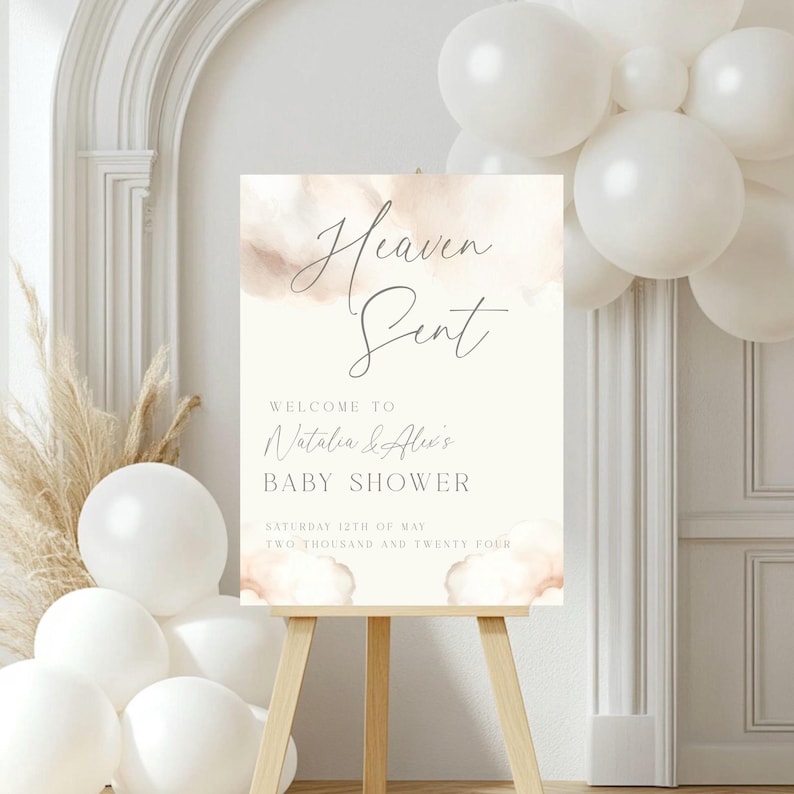 Heaven Sent Baby Shower Welcome Sign: Cloud Theme (18x24 in) image 4