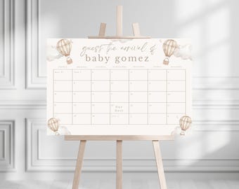 Hot Air Balloon Baby Shower Calendar Sign: Neutral Cloud Theme (Printable & Digital)