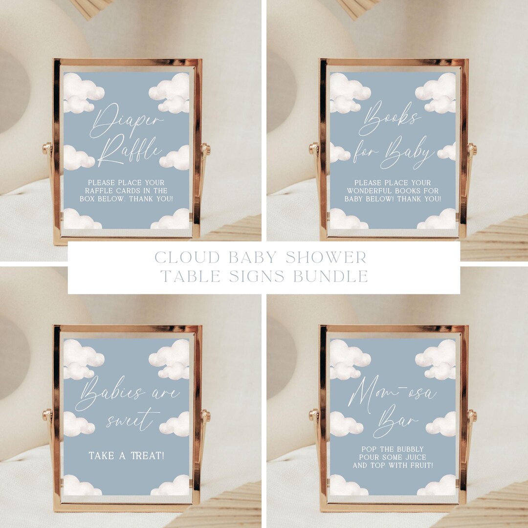 Modern Cloud Baby Shower Table Signs Bundle | Editable Blue Cloud Baby ...
