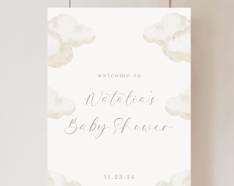 Clouds Baby Shower Welcome Sign: Neutral Up in the Clouds Baby Shower Welcome Sign |  Editable Up in the Clouds Baby Shower Welcome Sign