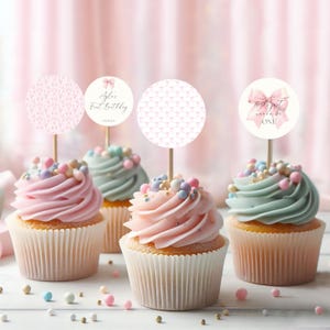 Pink Bow 1st Birthday Cupcake Toppers: Editable Girl Birthday (Digital Download)