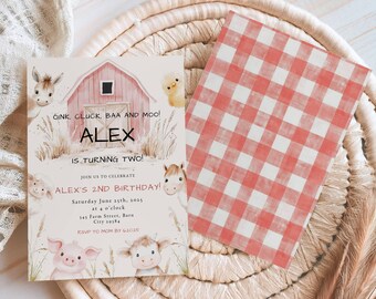 Farm Animals Second Birthday Invitation: Barnyard Party (Editable)