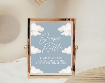 Cloud Baby Shower Diaper Raffle Sign: Blue Theme (Printable & Digital)