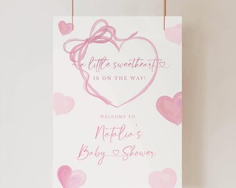 Little Sweetheart Baby Shower Welcome Sign: Editable Pink Valentine's Welcome Sign | Little Sweetheart Baby Shower Sign