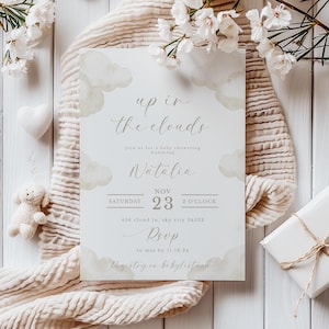 Clouds Baby Shower Invitation: Editable Up in the Clouds Baby Shower Invitation, Neutral Up in the Clouds Invite (Digital and Printable)