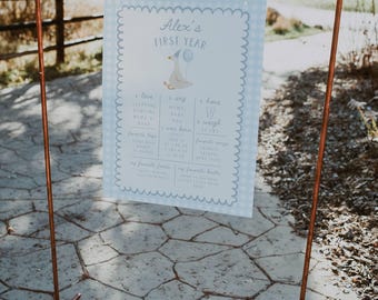 One Silly Goose First Birthday Milestone Sign: Editable Blue One Silly Goose Milestone Board | He’s One Silly Goose 1st Birthday Milestone
