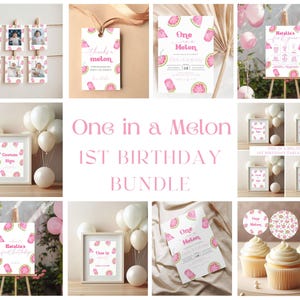 Ein in einem Melonen-ersten Geburtstags-Bundle | Bearbeitbar One in a Melon 1. Geburtstagseinladung | Druckbare & digitale Wassermelone Erster Geburtstag