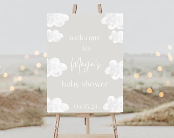 Cloud Baby Shower Welcome Sign: Neutral Watercolor (18x24in Printable)