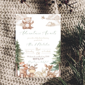 Adventure Awaits Baby Shower Invitation: Woodland Animals (Editable, Printable)