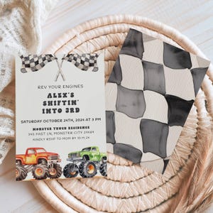 d'anniversaire Monster Truck | Invitation modifiable de fête d'anniversaire de Monster Truck | Faire-part pour 3e anniversaire de Monster Truck imprimable et numérique