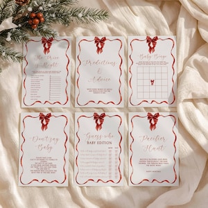 Santa Baby Shower Games Bundle | Editable Santa Baby Baby Shower Games Bundle, Red Bow Baby Shower Games Bundle (Digital & Printable)