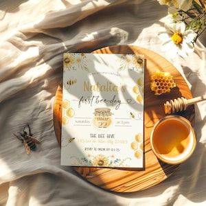First Bee Day Invitation | Editable First Bee Day 1st Birthday Evite (Digital & Printable)