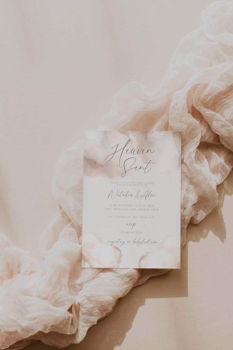 Pacchetto Baby Shower Heaven Sent: tema modificabile per Baby Shower a tema nuvola (digitale e stampabile) immagine 2