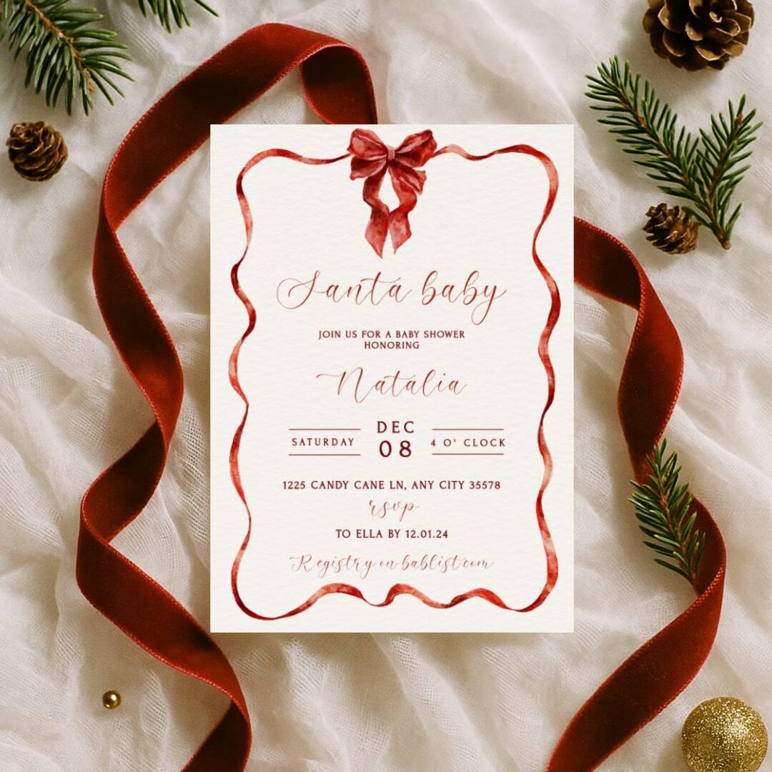 Santa Baby Baby Shower Invitation: Editable Santa Baby Red Ribbon Baby ...