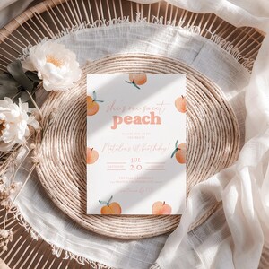 One Sweet Peach First Birthday Invitation | Editable One Sweet Peach 1st Birthday Invite | Printable & Digital Peach First Birthday Invite