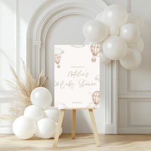Cartello di benvenuto neutro per baby shower con mongolfiera / Cartello modificabile per baby shower con mongolfiera / Cartello stampabile e digitale Up, Up and Away