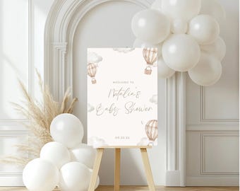 Neutral Hot Air Balloon Baby Shower Welcome Sign (Digital & Printable)