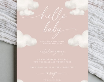 Pink Cloud Baby Shower Invitation | Editable Girl Pink Cloud Baby Shower Evite (Digital & Printable)