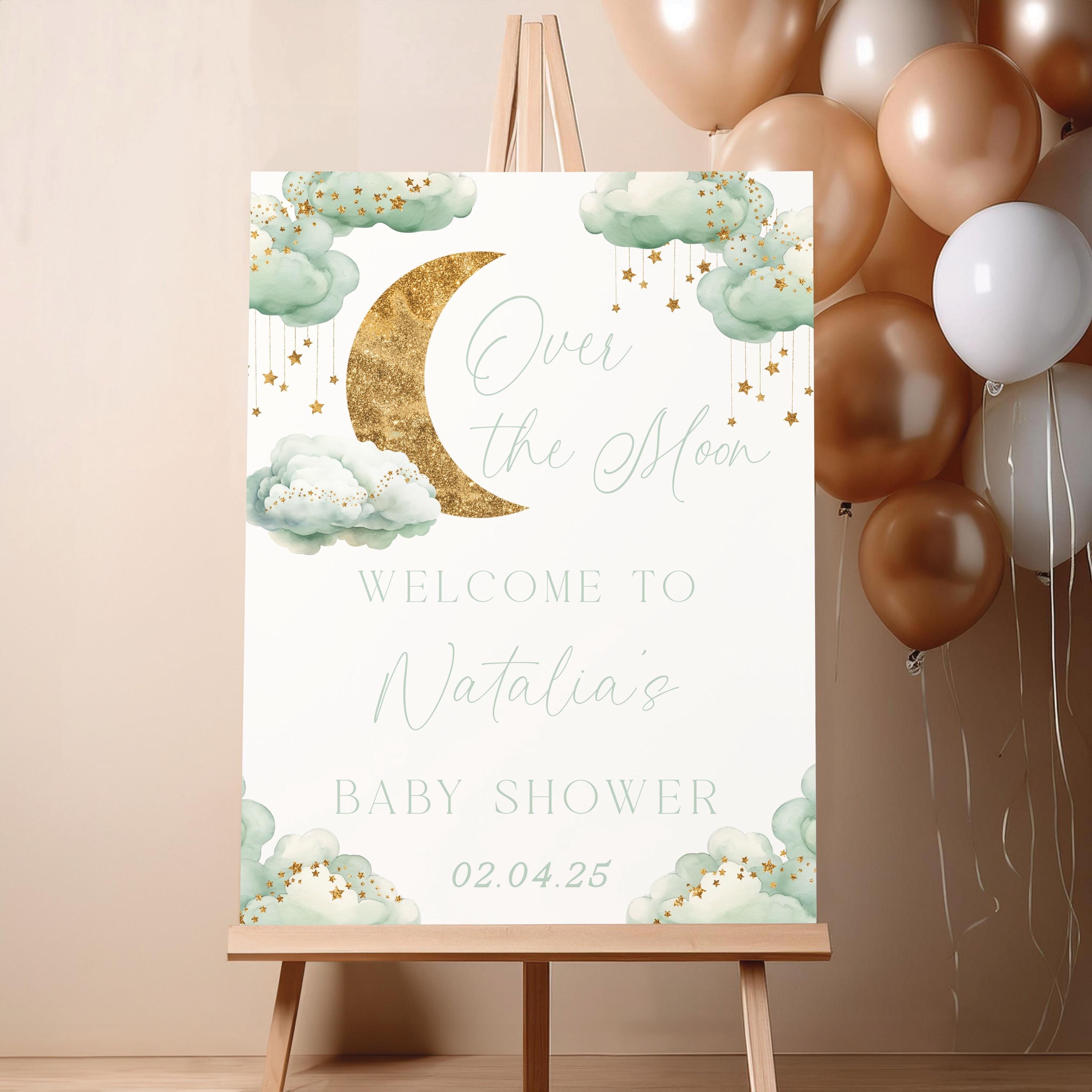 Moon Baby Shower Welcome Sign: Sage Green & Gold (digital) - Etsy