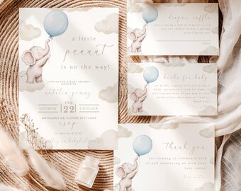 Elephant Baby Shower Invitation Set: Peanut Theme (Printable & Digital)