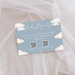 Tarjeta de registro de bebé editable con diseño moderno de Hello Baby Blue Cloud / Baby Shower de niño con diseño de nube de Evite / Baby Shower con diseño de nube imprimible y digital