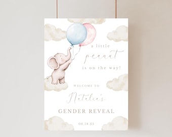 Little Peanut Gender Reveal Welcome Sign: Elephant Baby Shower Decor (18x24 in, Digital Download