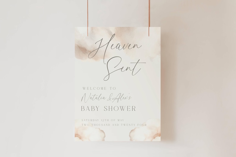 Pacchetto Baby Shower Heaven Sent: tema modificabile per Baby Shower a tema nuvola (digitale e stampabile) immagine 7