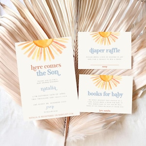Conjunto de invitaciones para baby shower "Aquí viene el hijo" / Invitación para baby shower "Aquí viene el hijo" / Imprimible y digital "Aquí viene el hijo"