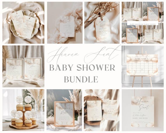 Heaven Sent Baby Shower Bundle: Editable Cloud Baby Shower Theme (Digital and Printable)