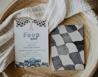 Need 4 Speed Monster Truck Birthday Invitation, Editable Need Four Speed Fourth Birthday Invitation (Digital & Printable)