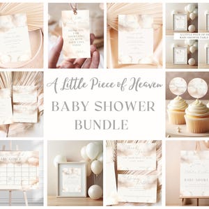 Pacchetto Baby Shower "Un piccolo pezzo di paradiso" / Pacchetto Baby Shower "Un piccolo pezzo di paradiso" modificabile / Pacchetto Baby Shower con tema nuvola beige e bianca
