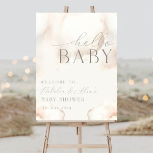 Wolke Babyparty Willkommensschild | Bearbeitbar Hallo Baby Shower Zeichen | Printable & Digital Himmel geschickt Babyparty | Neutrale Wolke Babyparty