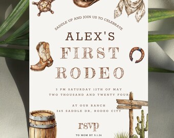 Editable First Rodeo First Birthday Invitation | Boy First Rodeo Birthday Invitation | Western First Birthday | First Rodeo Birthday Evite