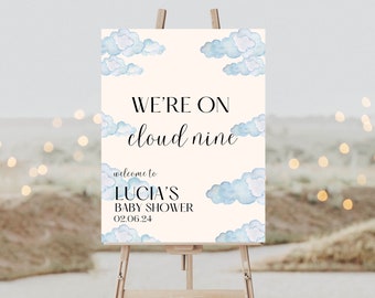 Cloud Nine Baby Shower Welcome Sign: Watercolor Clouds (18x24 in)