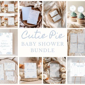 Cutie Pie Baby Shower Bundle | Editable Blue Cutie Pie Baby Shower Evite | Printable & Digital Cutie Pie Fall Baby Shower Invitation Bundle
