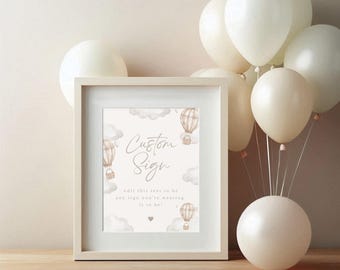 Up In the Air Gender Reveal Custom Table Sign | Editable Up in the Air Gender Reveal | Printable & Digital Hot Air Balloon Gender Reveal