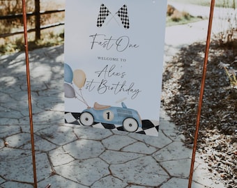 Fast One 1st Birthday Welcome Sign: Racecar Party Decor (18x24 in)