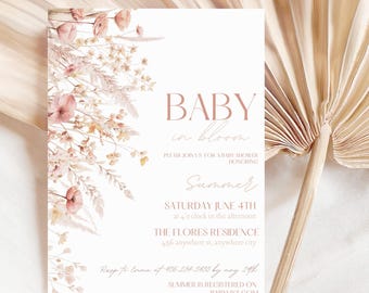 Editable Boho Baby In Bloom Baby Shower Invitation | Printable & Digital Baby In Bloom Baby Shower Invite | Baby In Bloom Baby Shower Theme