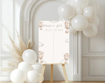 Up In the Air Gender Reveal Vote Board | Editable Up in the Air Gender Reveal Evite | Printable & Digital Hot Air Balloon Gender Reveal Sign