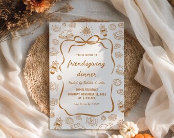 Friendsgiving Dinner Party Invitation | Editable Friendsgiving Invitation | Whimsical Hand-Drawn Friendsgiving Evite (Printable & Digital)
