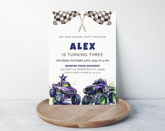 Monster Truck 3rd Birthday Invitation: Watercolor Design (Digital & Printable)