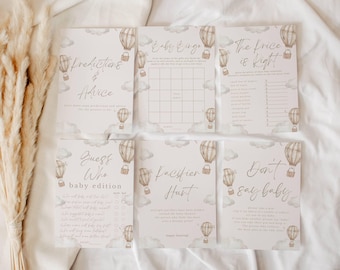 Hot Air Balloon Baby Shower Games Bundle: Neutral Cloud Theme (Printable & Digital)