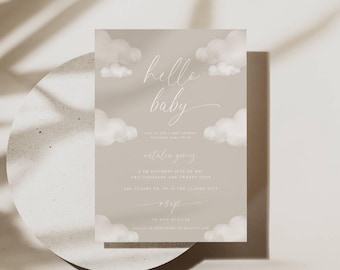 Cloud Baby Shower Invitation: Neutral Beige Cloud Baby Shower Invite | Editable Cloud Baby Shower Evite (Digital and Printable)