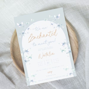 Incantato di conoscerti Invito per baby shower / Invito per baby shower stampabile e digitale con farfalla blu / Baby shower con farfalla blu per neonato