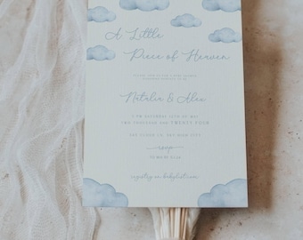 Editable Blue Little Piece of Heaven Baby Shower Invitation | Blue Little Piece of Heaven Baby Shower Evite (Digital and Printable)